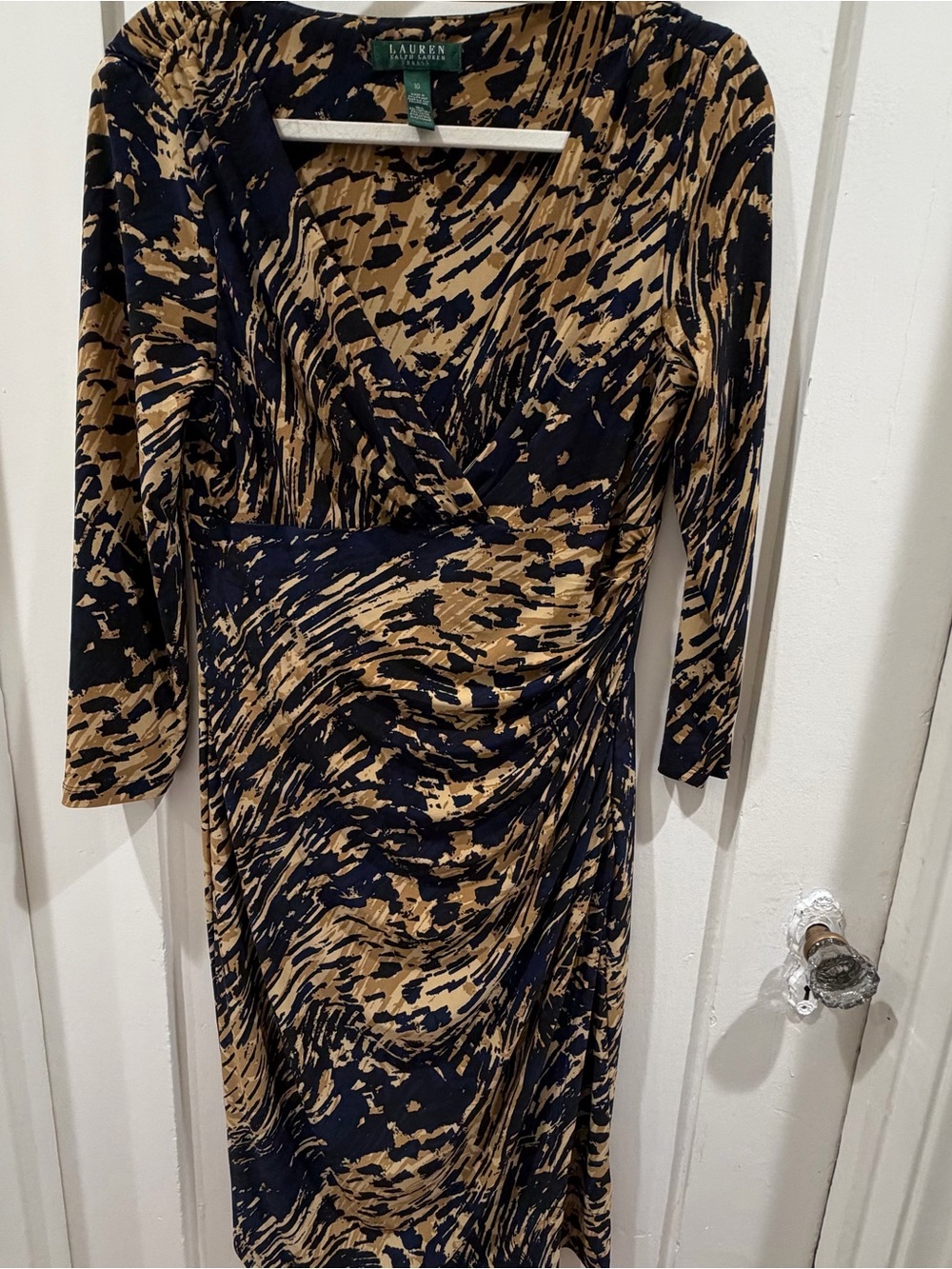 Lauren Ralph Lauren Navy and Tan Abstract Wrap Dress
